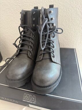 MIA Indigo Black Lace-Up Combat Boots with Side Zipper